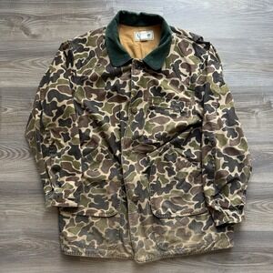 Vintage LL Bean Jacket Mens XL Green Brown Duck Camo Canvas Hunting Field USA